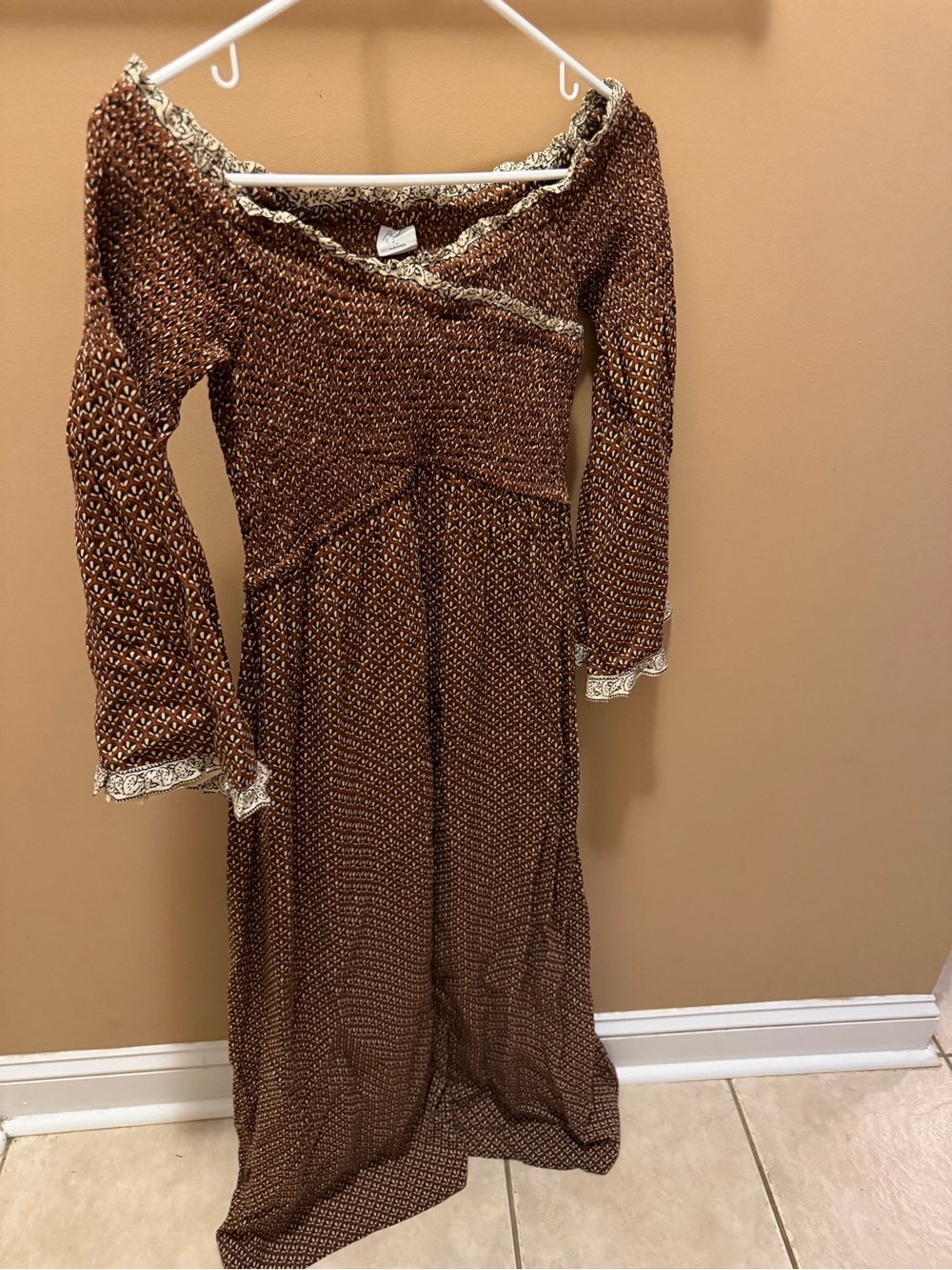 Brown Patterned Long Sleeve Women’s Dress